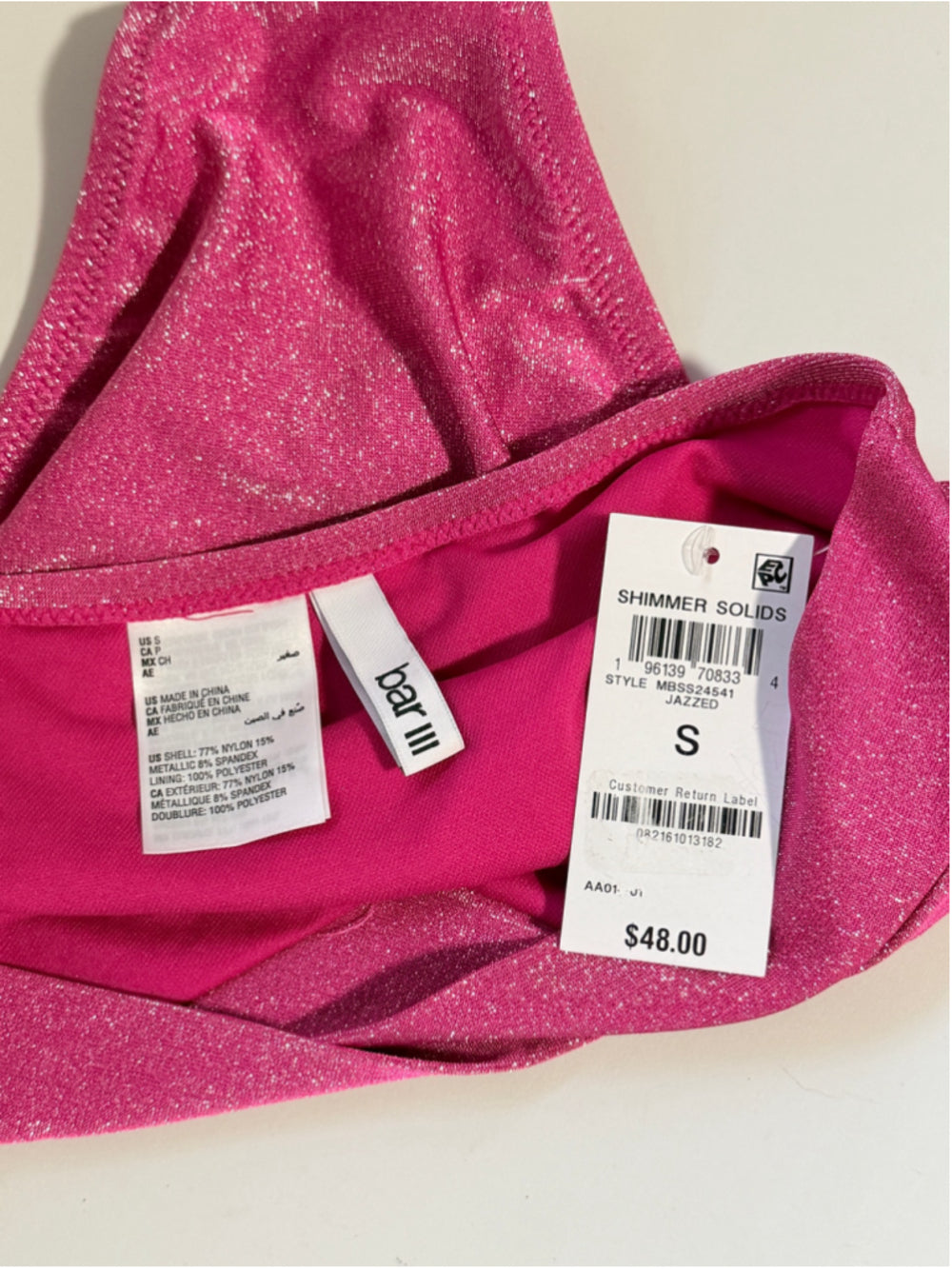 Bar III Size Small Pink Shimmer Pink High-Leg Bikini Bottoms NWT
