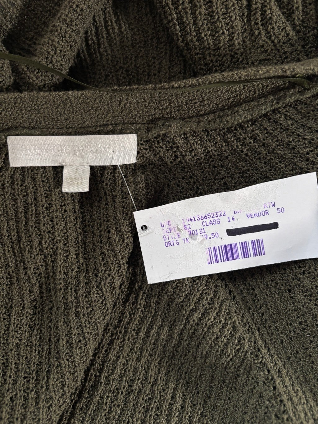 Adyson Parker Women's Large Cropped Knit Button Front Cardigan Olive Green NWT