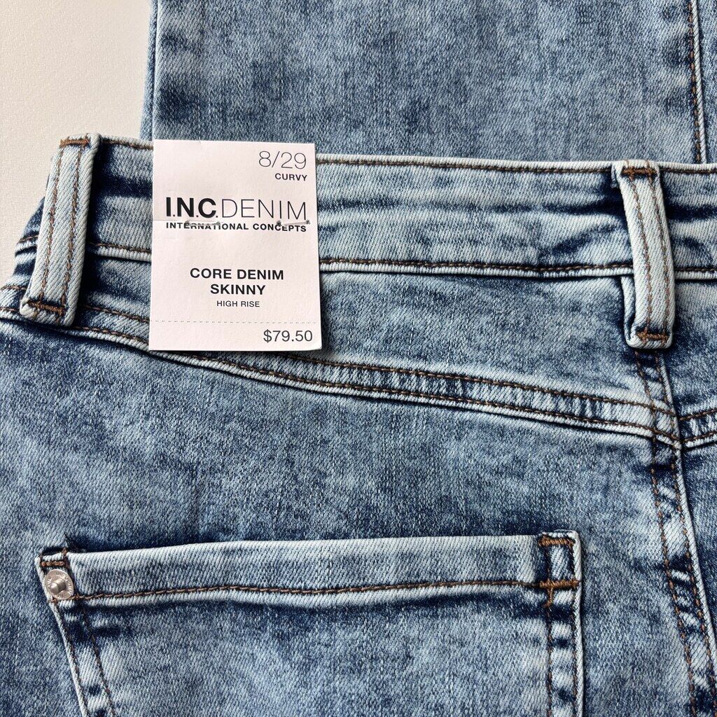 I.N.C. International Concepts Size 8 Curvy High-Rise Acid-Wash Skinny Jeans NWT