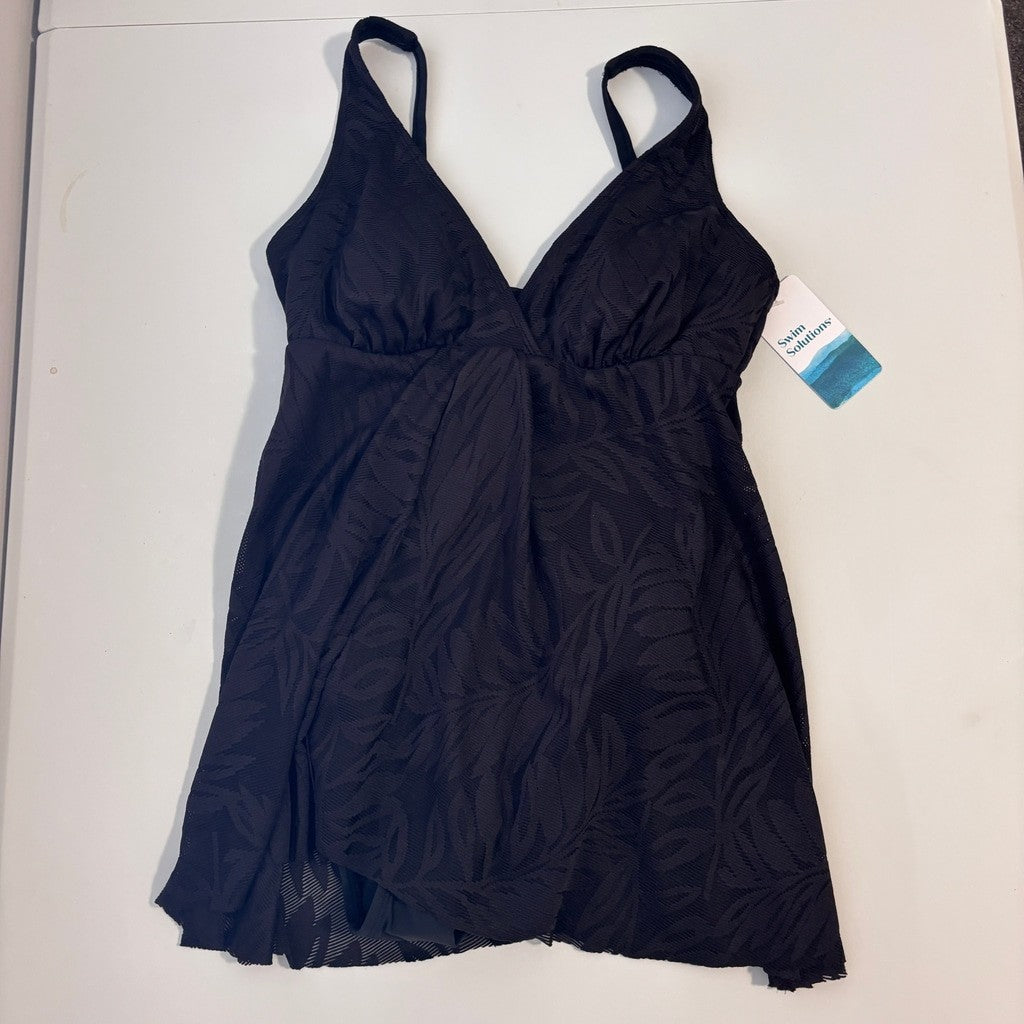 Swim Solutions Women's Size 8 Black Floral Print Tummy-Control Swim Dress NWT