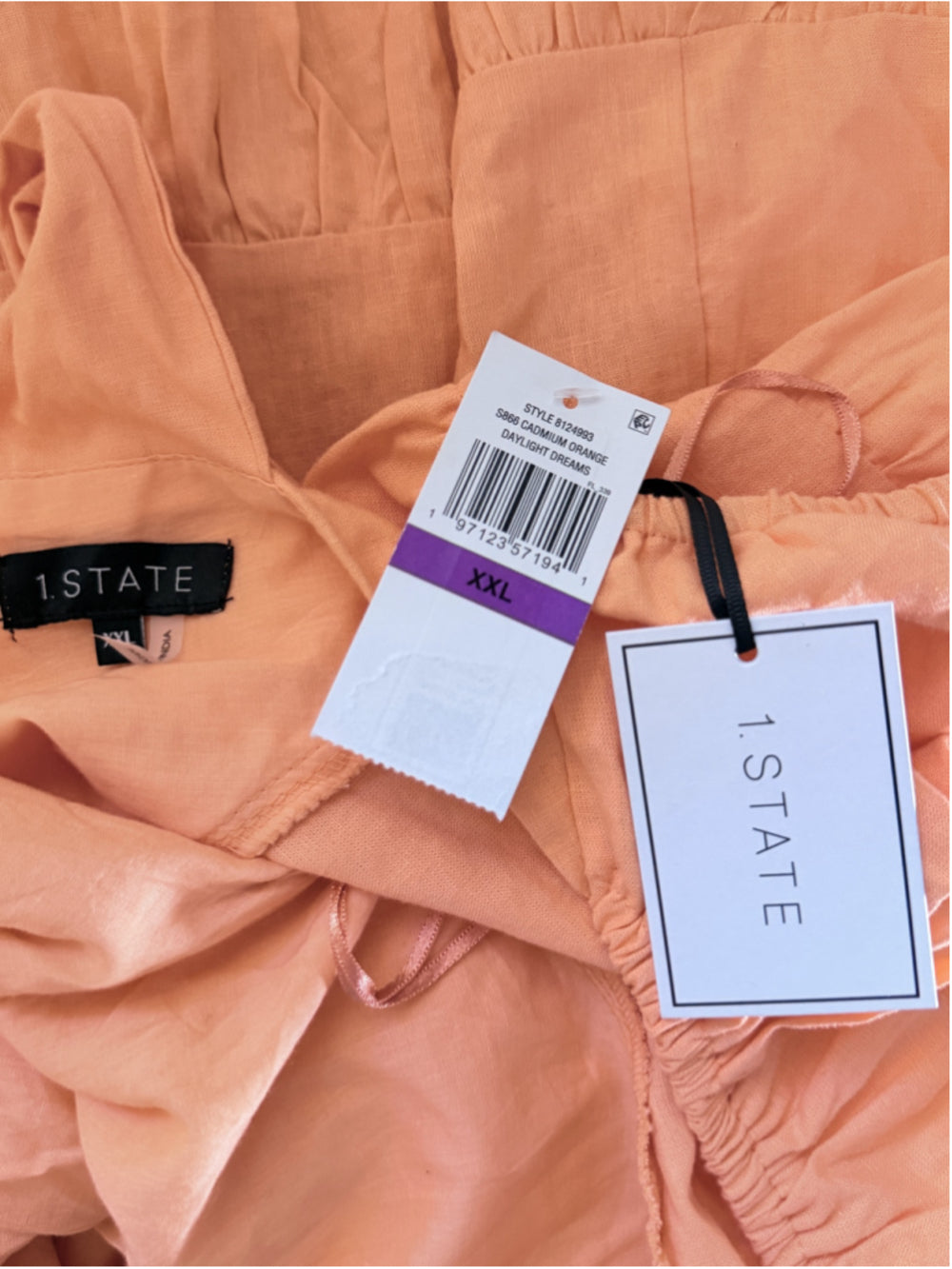 1. State Size XXL Orange Summer Mini Dress w/ Puff Sleeve and Tie Back NWT