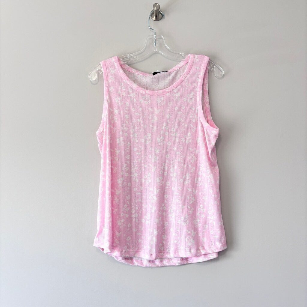 Roudelain Women's 2PC Pink & White Tank & Shorts Comfy Soft  Pajama Set NWT