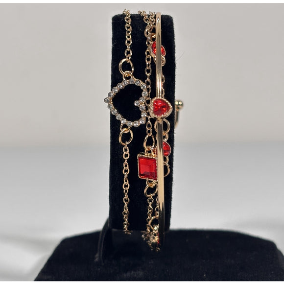 Gold & Red Crystal Stacking Bracelet Set (4 Pieces) NWT