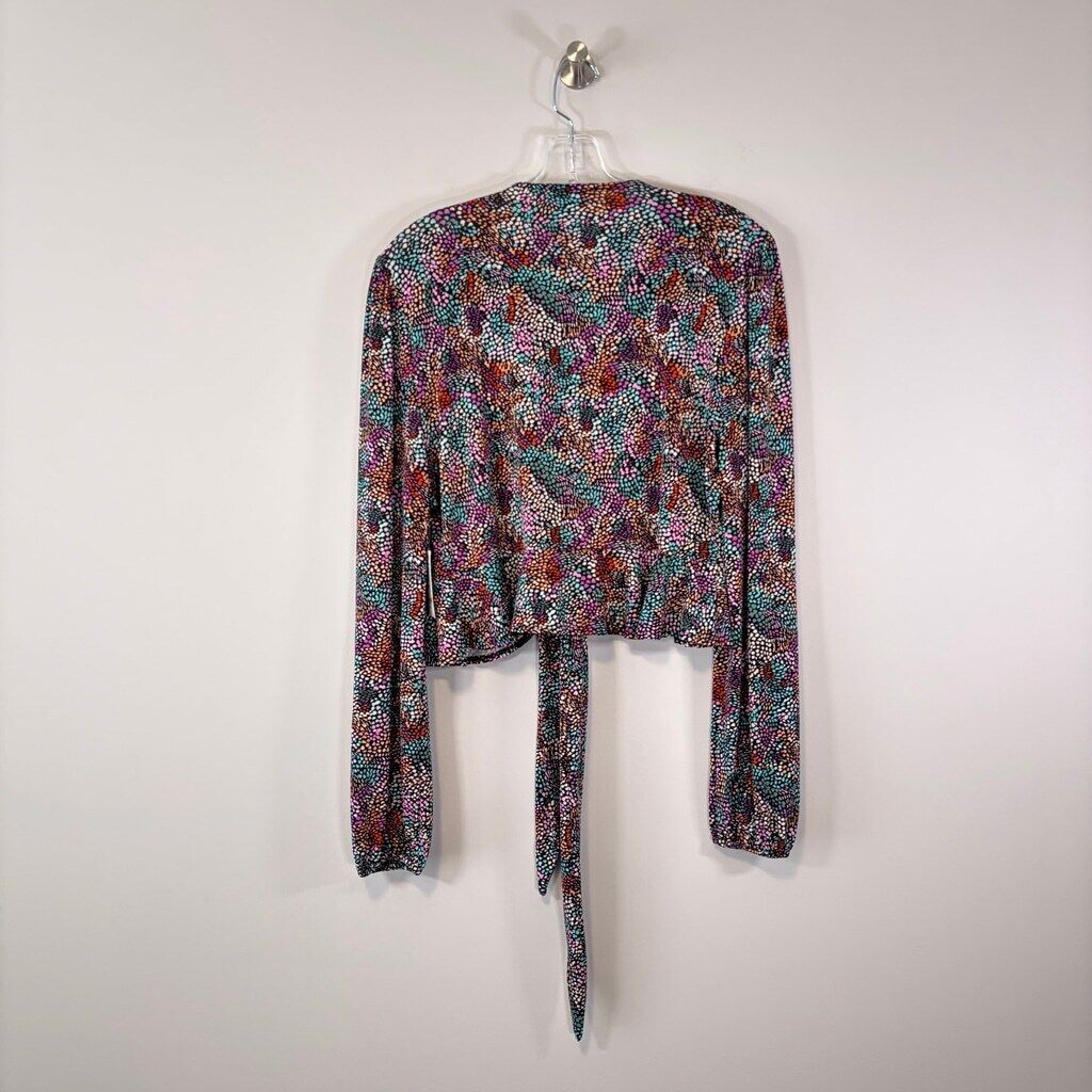 Bar III Women's Plus Size 1X Multi-Colored Tie-Front Ruffle Crop Top NWT