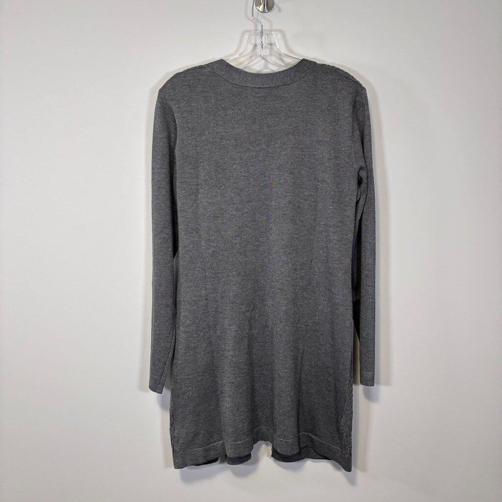 Karen Scott Women's Small Grey Open-Stitch Open-Front Long Cardigan NWT