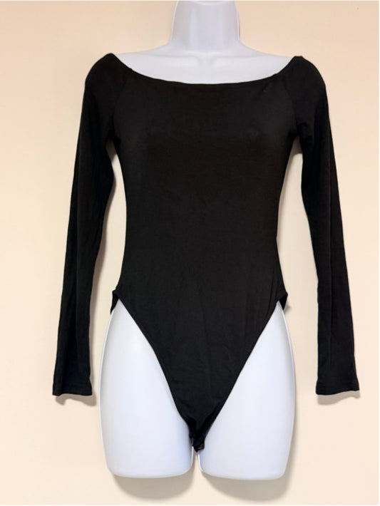 SHEIN Women's Size Small Black Off Shoulder Long Sleeve Stretchy Bodysuit NWT