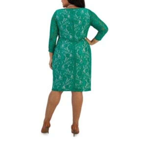 KASPER Plus Size Laurissa Green Lace over Pink Sheath Dress NWT