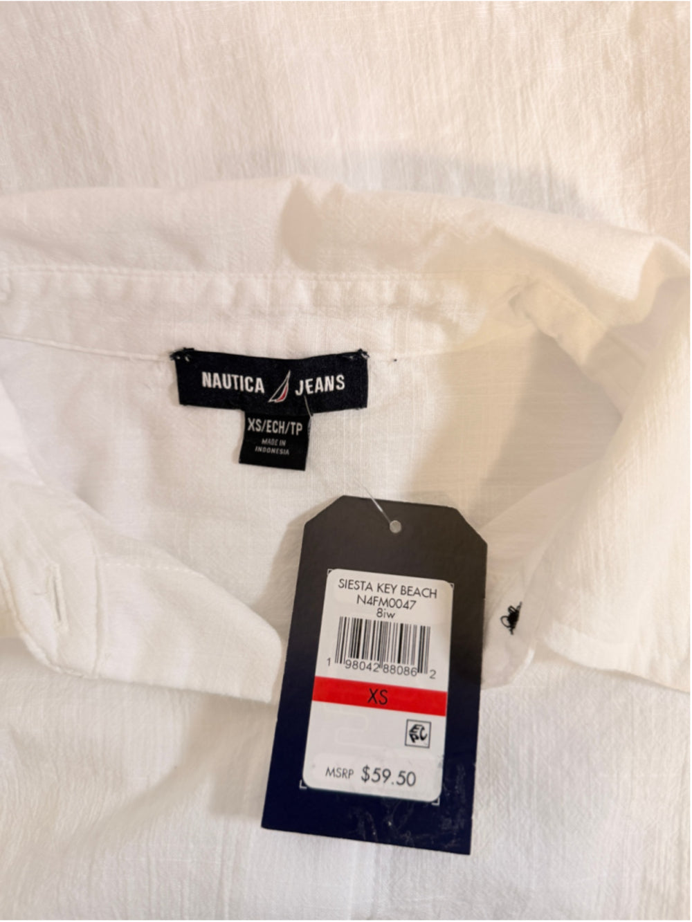 Nautica Size Extra Small White Short-Sleeve Crochet-Trim 100% Cotton Shirt NWT