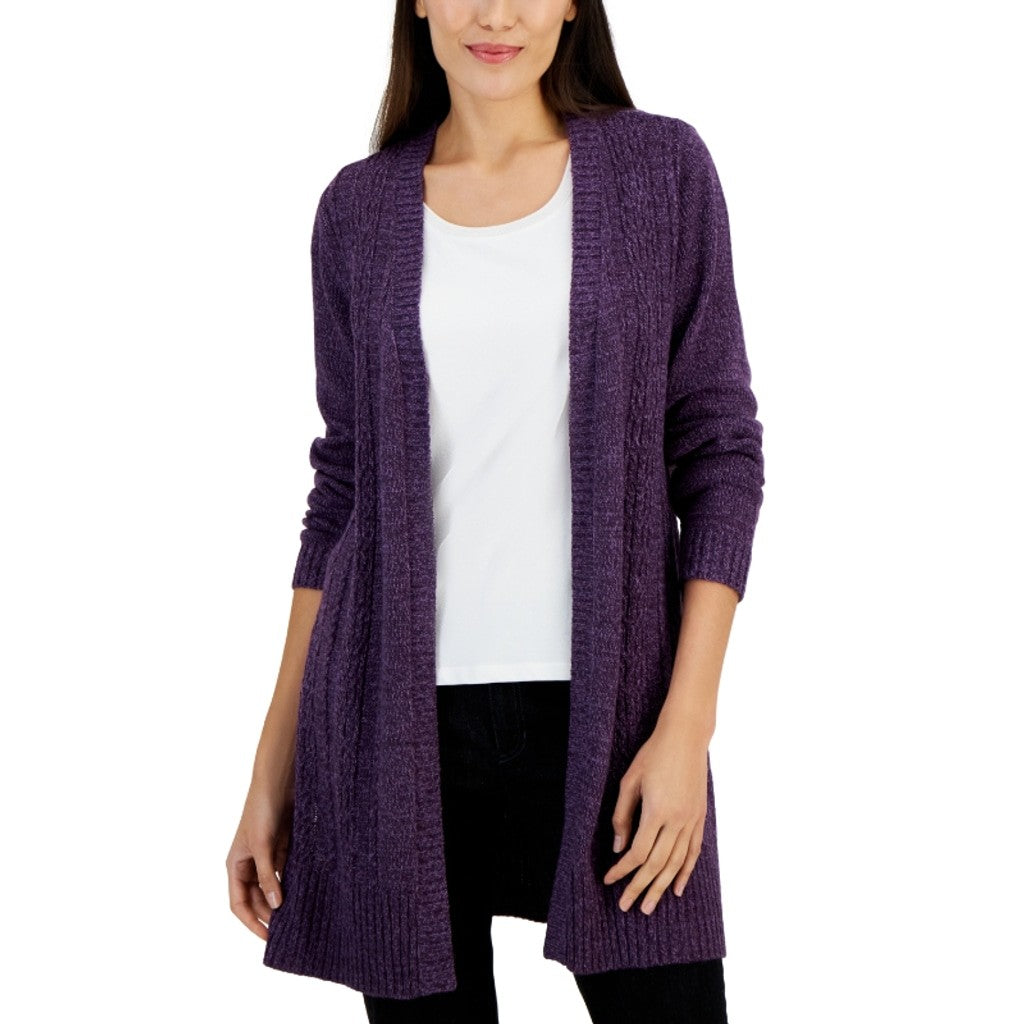 Karen Scott Size Small Purple Open Front Cable-Knit Cardigan Sweater NWT