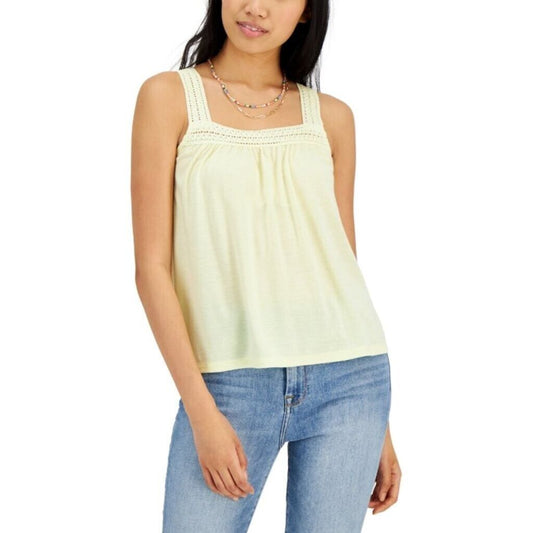 HIPPIE ROSE Juniors' XS Straight-Neck Yellow Crochet Knit Tank Top NWT