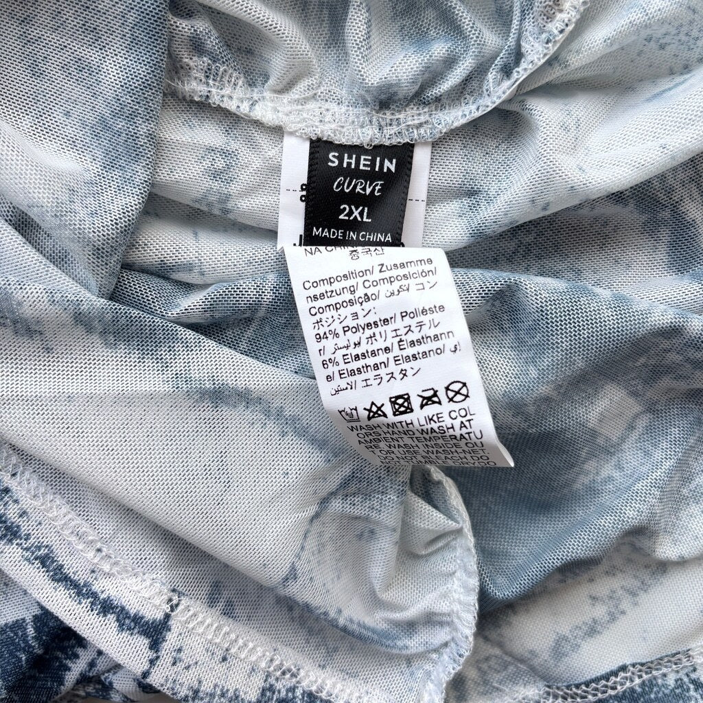 SHEIN Women's 2XL Stylish Off-Shoulder Drape Top Blue White Abstract Shirt NIB