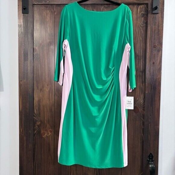 KASPER Plus Size Green Laurissa Pink Side-Striped 3/4-Sleeve Dress NWOT