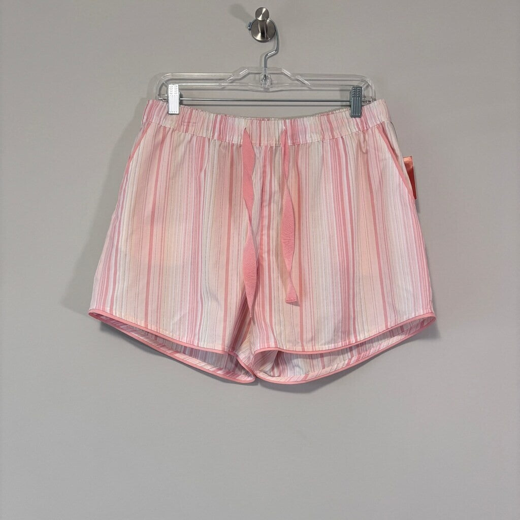 State of Day Women's Pink & White Striped Poplin Boxer Sleep Shorts Pajamas NWT