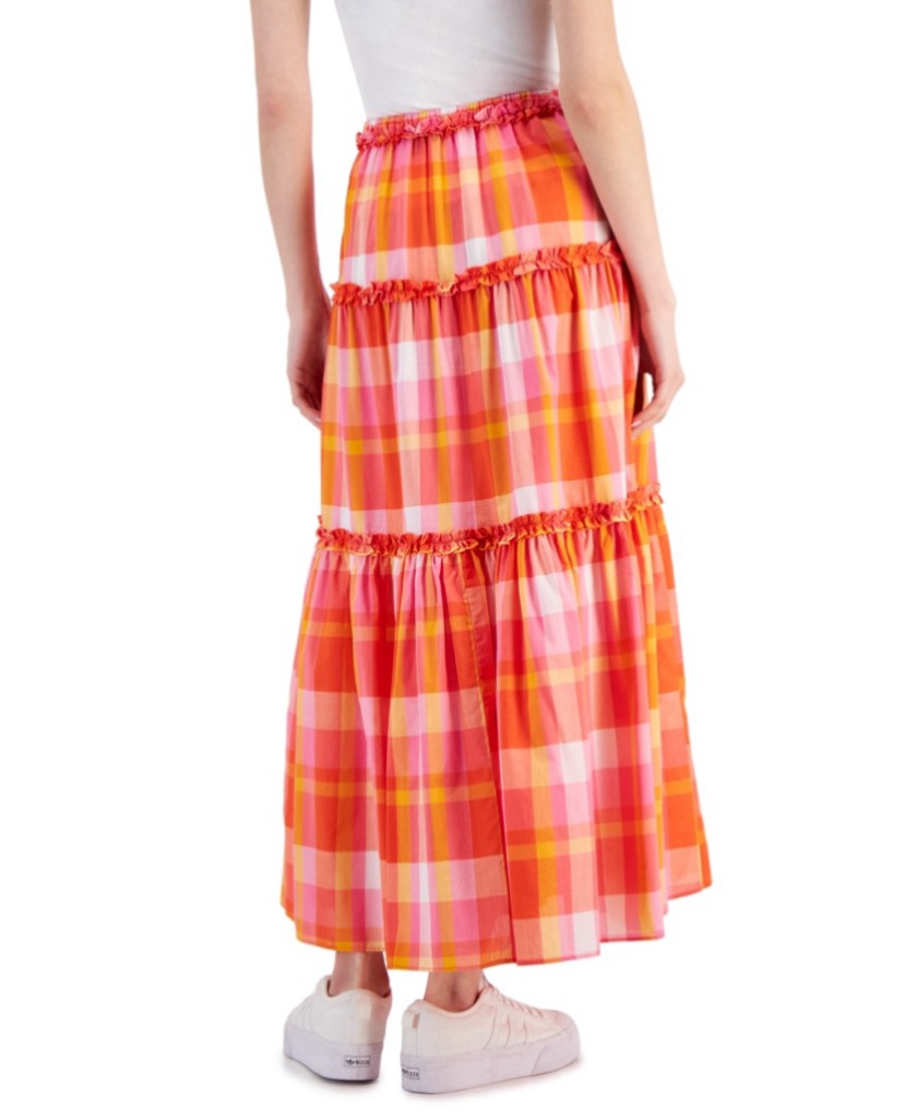 Nautica Jeans Women's Medium 100% Cotton Bright Plaid Ruffle-Trim Maxi Skirt NWT