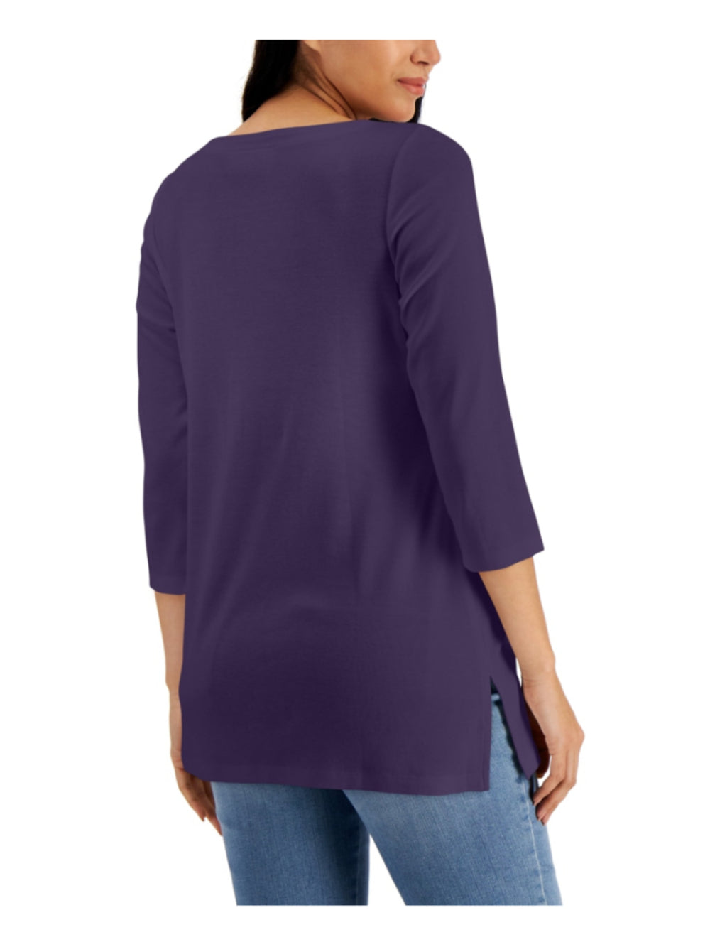 Karen Scott Extra Large 100% Cotton Purple 3/4 Sleeve Boat Neck Tunic Top NWT