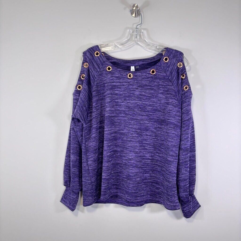 NY Collection Women's Large Petite Purple Cut-Out Grommet Blouse NWT