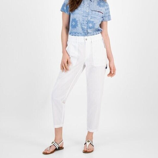 Tommy Jeans Women's Medium White Elastic-Waist Utility Pants NWOT