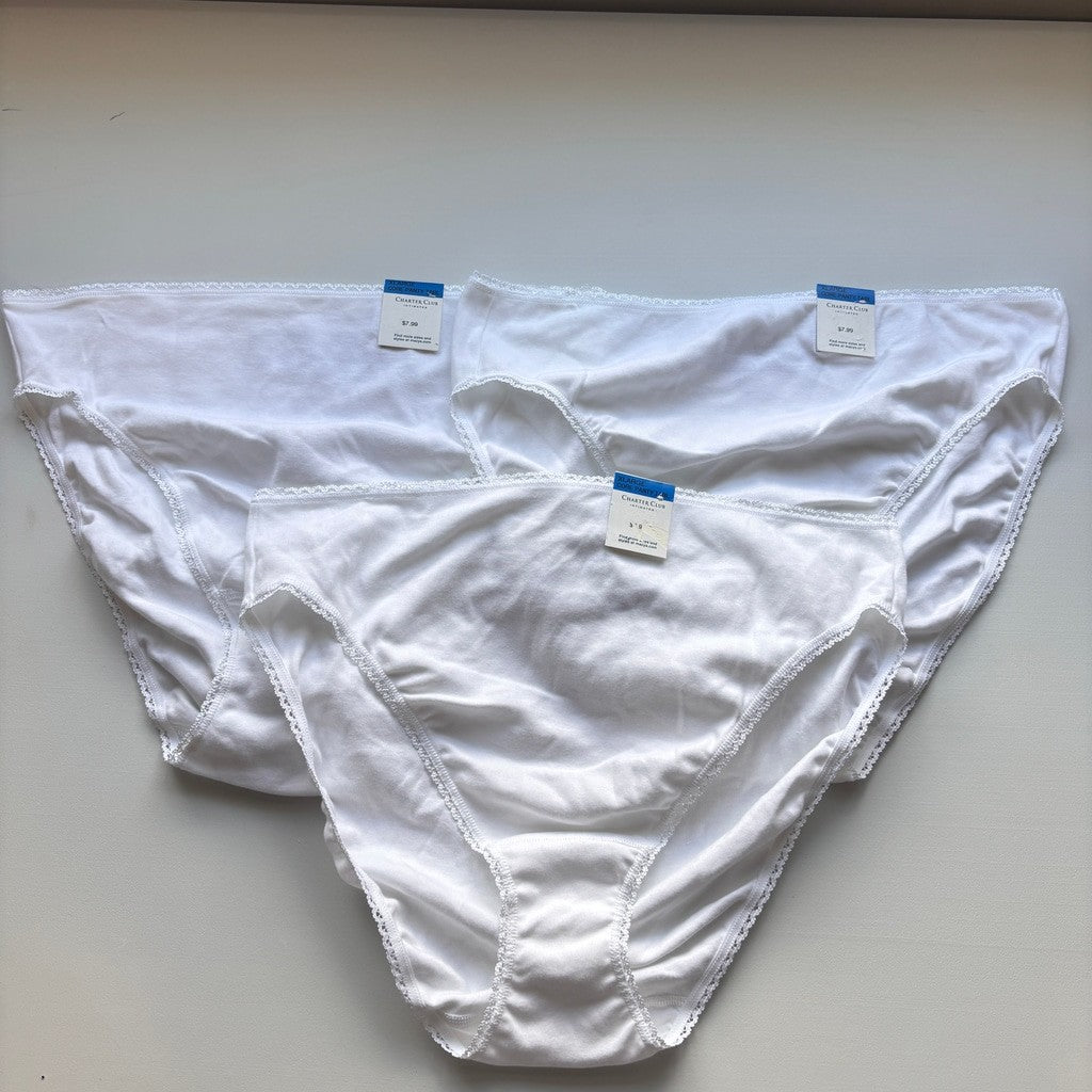 Charter Club Women's XL 100% Cotton 3 Pack of White Brief Underwear NWT XL35