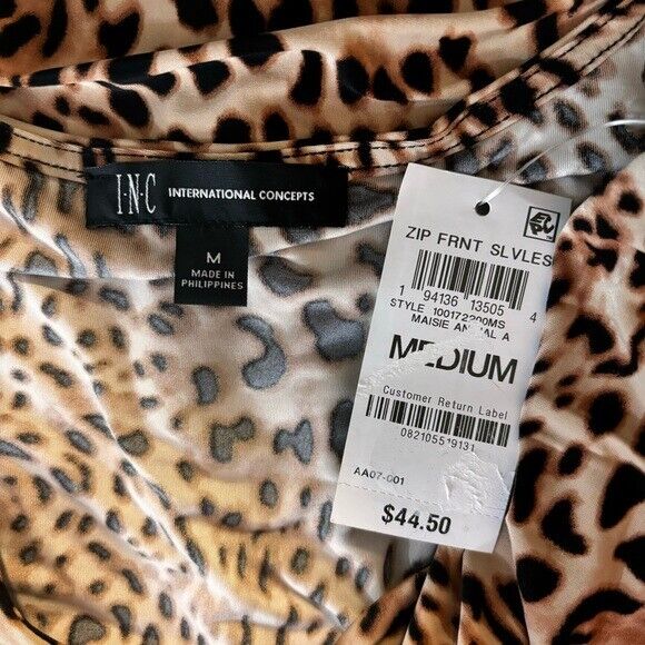 I.N.C. International Concepts Women's Sleeveless Leopard Printed 1/4-Zip Top NWT