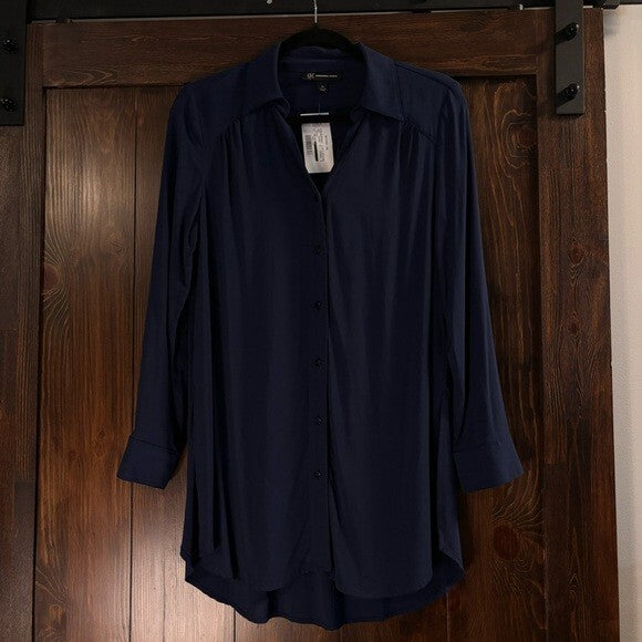 I.N.C. International Concepts Petite Small Roll-Tab Button-Down Long Blouse NWT