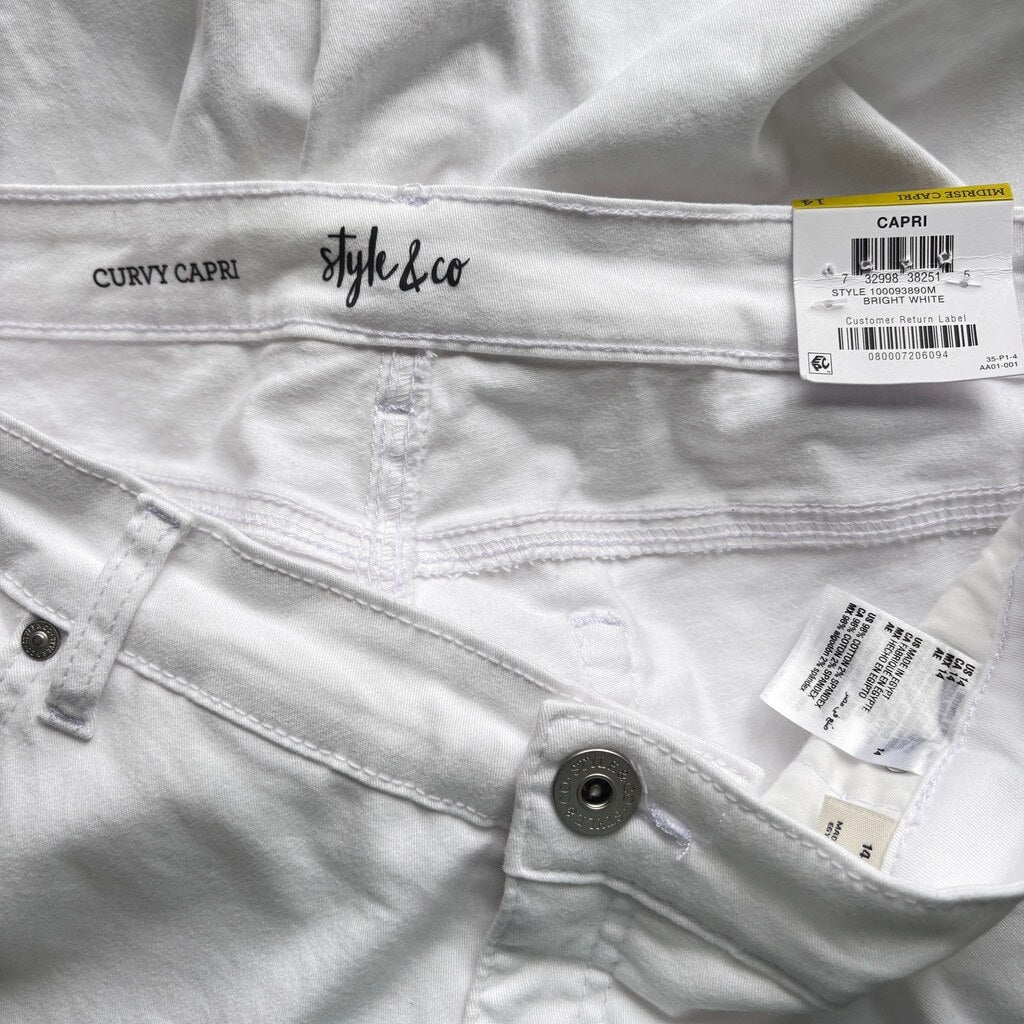 Style & Co Women's Curvy Cuffed White Capri Jeans NWT