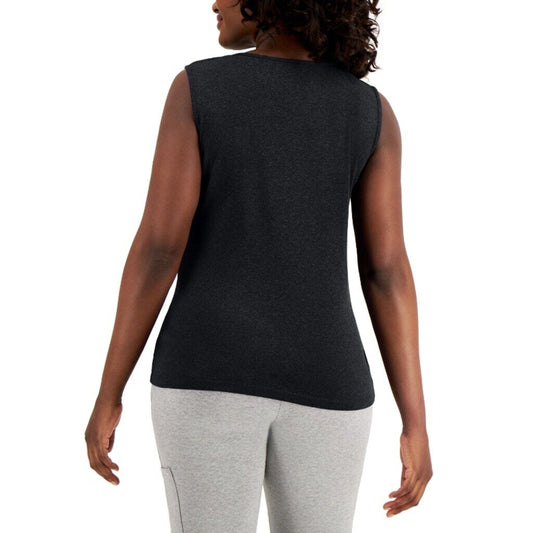 Karen Scott Petite Large 100% Cotton Black Sweetheart Keyhole Tank Top NWT