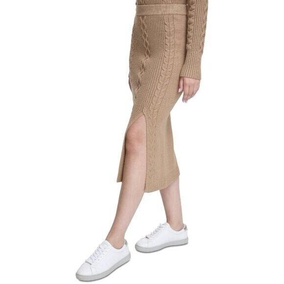 Calvin Klein Jeans Beige Women's Size Small Cable-Knit Pull-On Midi Skirt NWOT