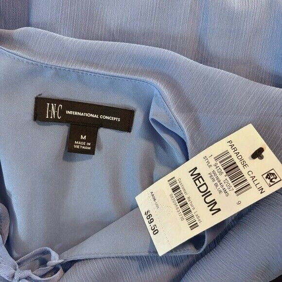 I.N.C. International Concepts Blue Lace-Up Ruffle-Sleeve Blouse NWT.