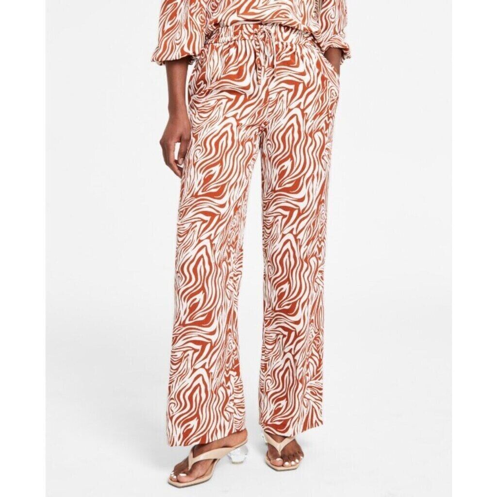 Bar III Women's Tan & Brown Animal-Print Pull-On Drawstring Pants NWT