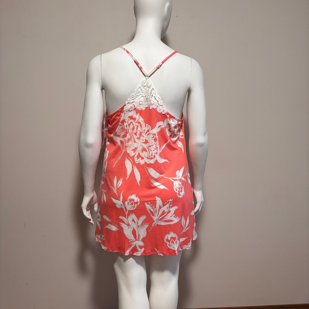 Linea Donatella Size Extra Large Coral Floral Lace Trim Chemise Nightgown NWT