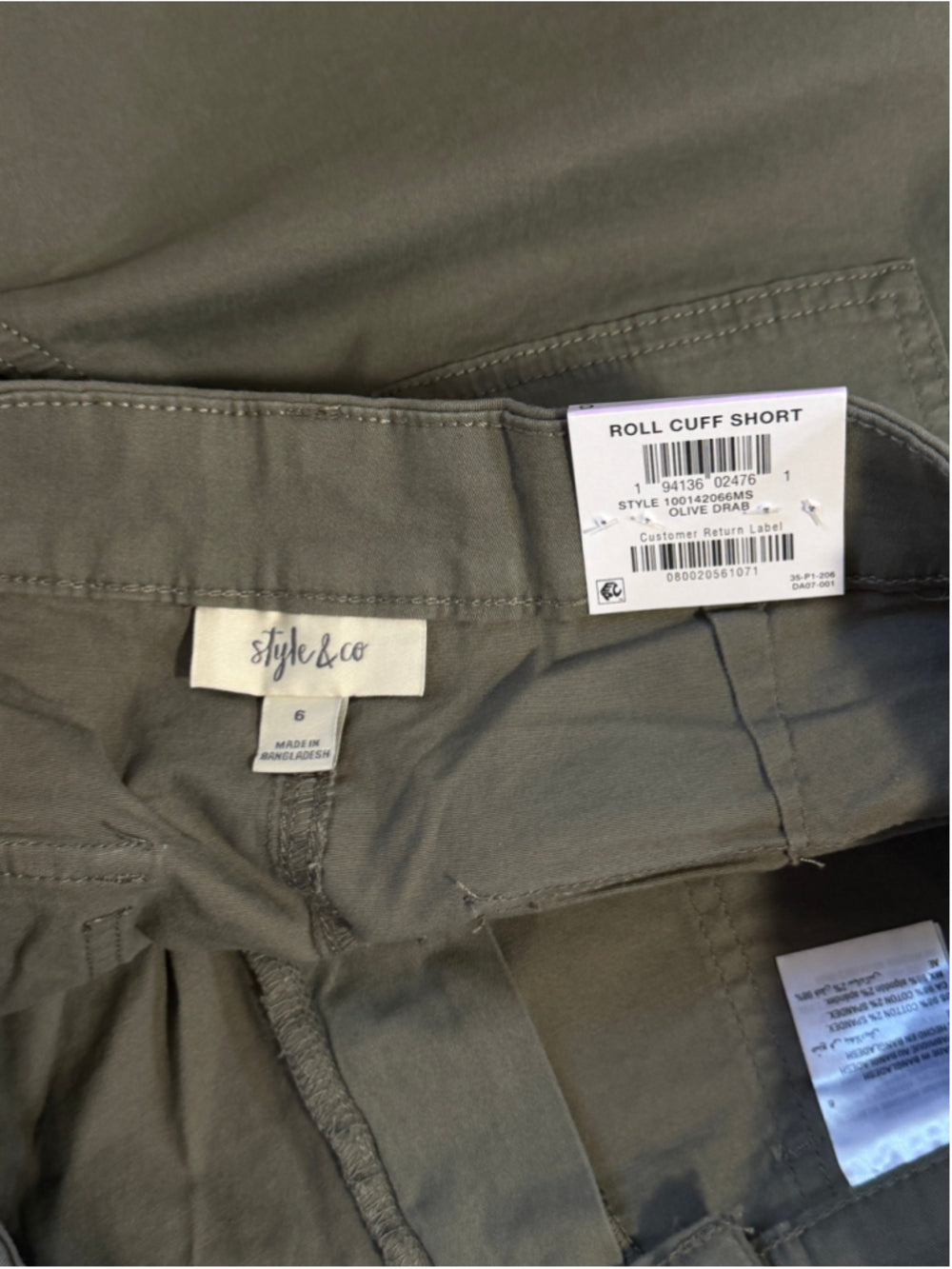Style & Co Women's Size 6 Olive Green Rolled Cuff Bermuda Shorts NWT
