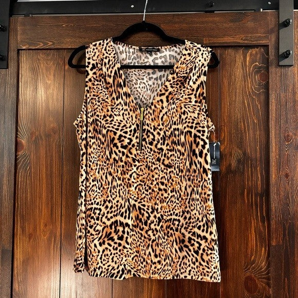 I.N.C. International Concepts Women's Sleeveless Leopard Printed 1/4-Zip Top NWT