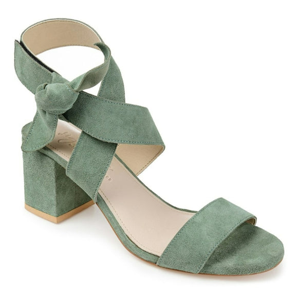 Journee Signature Women's 9.5 Green Leather Block Heel Sandals / Shoes NIB