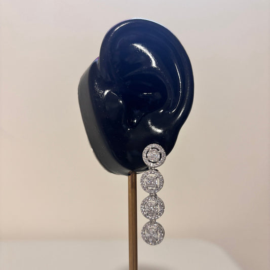 Silver & Cubic Zirconia Crystal Sparkle Circle Drop Halo Style Earrings NWT