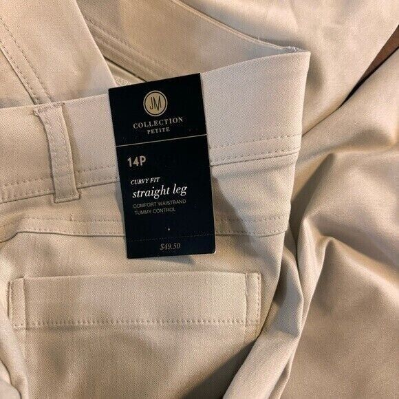 JM Collection Petite Tummy-Control Curvy Fit Light Beige Dress Pants NWT