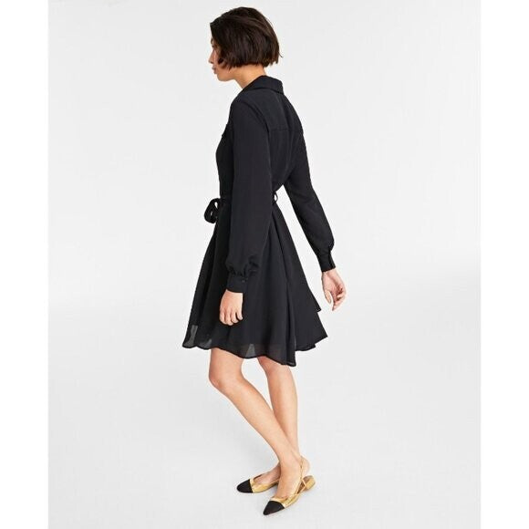 On 34th Plus Size Long-Sleeve Belted Black Shirtdress NWT