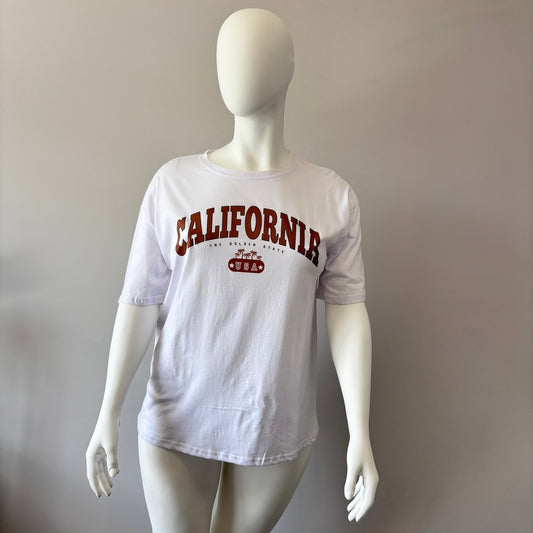 SHEIN Women's Medium White California Graphic Over-Sized Boxy T-Shirt NIB