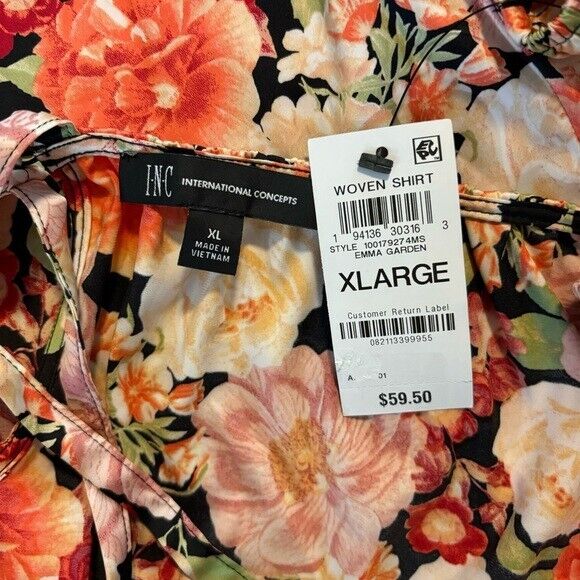 I.N.C. INTERNATIONAL CONCEPTS Women's Floral Printed Satin Long-Sleeve Top NWT