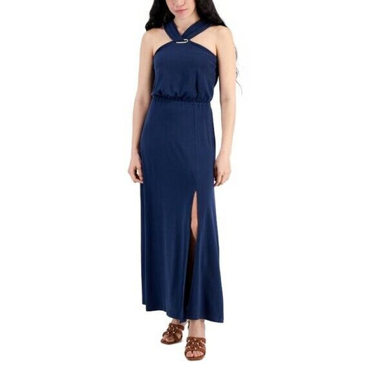 I.N.C. International Concepts Women's Large Petite Navy Halter Maxi Dress NWT