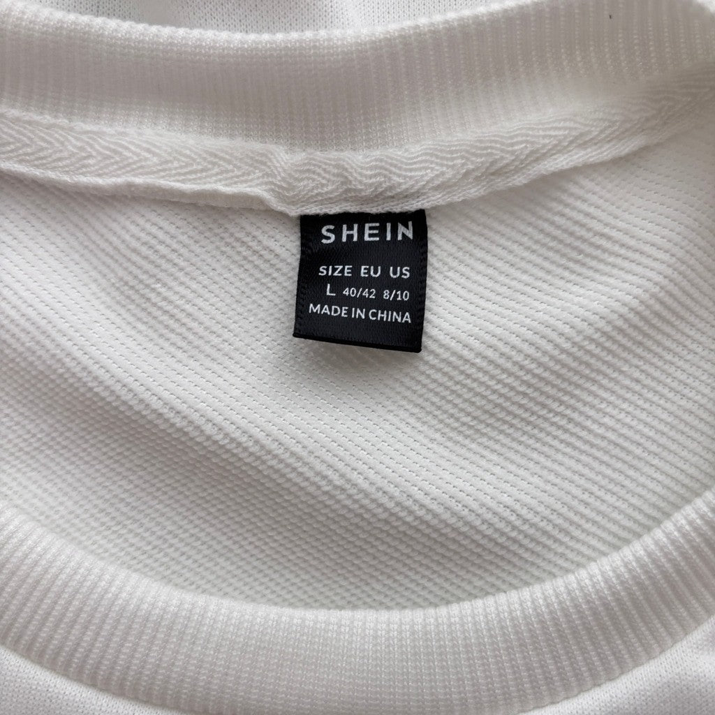 Shein Women's Size Large Cream "Love Yourself" Cropped Pullover Sweater NIB