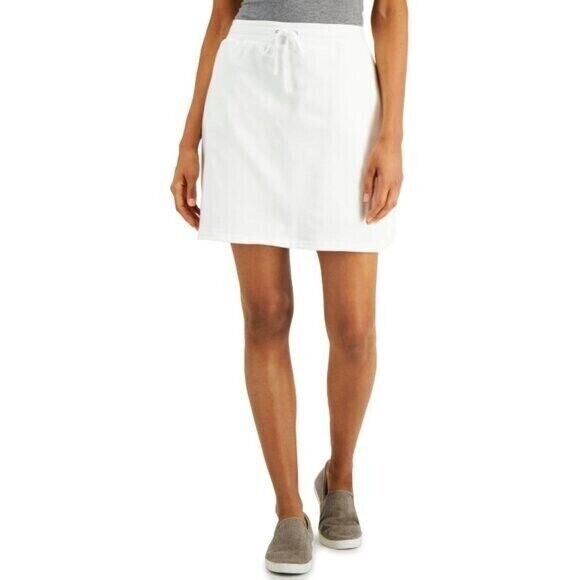 Karen Scott Knit White Draw-String Elastic Waist Skort NWT