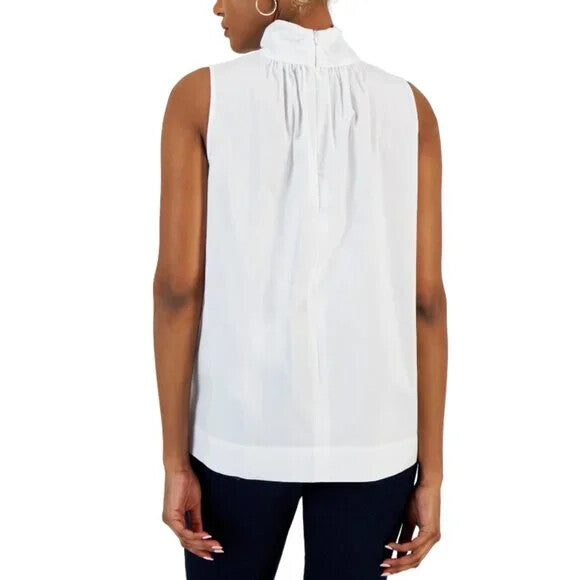 I.N.C. International Concepts Women's White Sleeveless Mock-Neck Blouse NWT