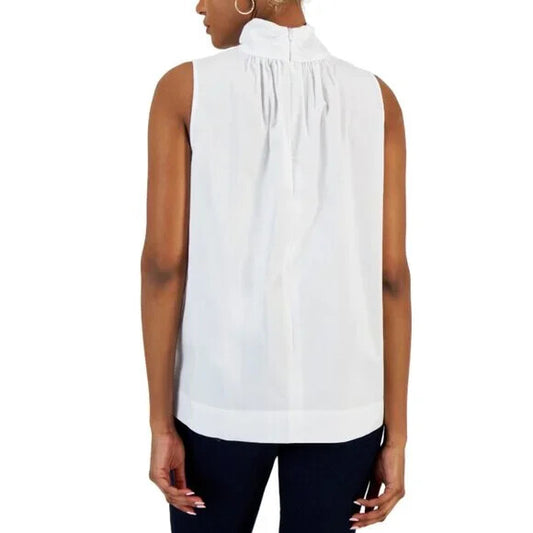 I.N.C. International Concepts Women's White Sleeveless Mock-Neck Blouse NWT