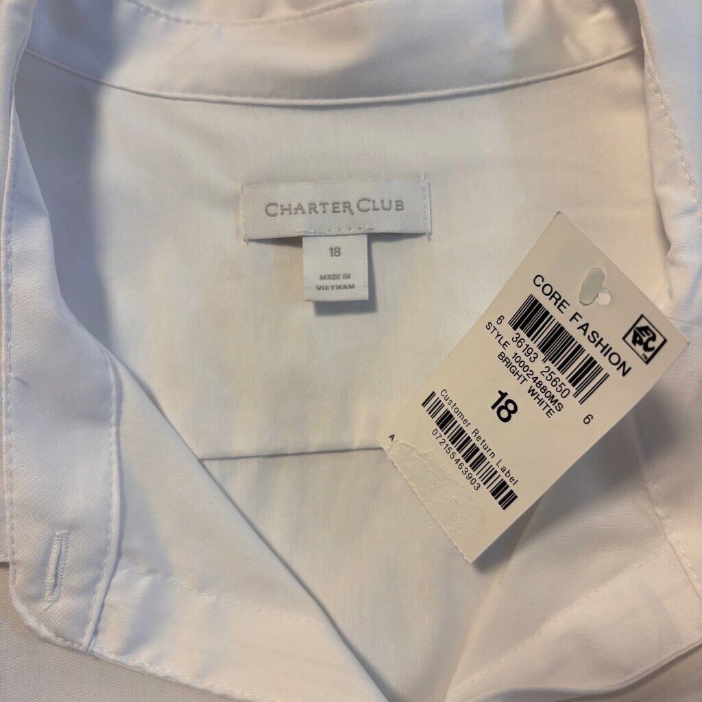 Charter Club Women's Size 18 White Classic Button-Down Dress Shirt NWT