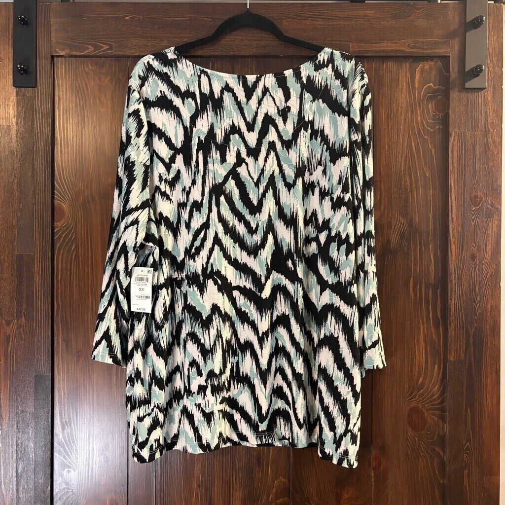 JM Collection Plus Size 3/4-Sleeve Scoop-Neck Multi-Colored Jacquard Top NWT