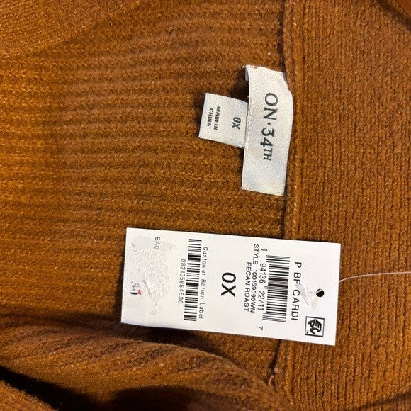 On 34th Plus Size Long Patch Chunky Knit Pocket Pecan Brown Cardigan NWT