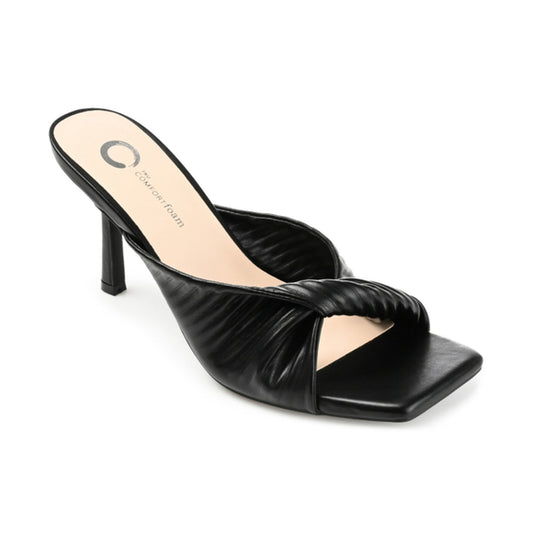 Journee Collection Women's 9 Black Greer Pleated Sandals / Heeled Shoes NIB