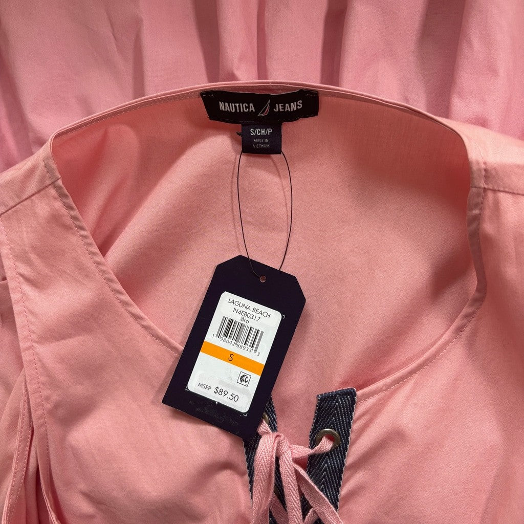 Nautica Jeans Women's Small Pink Lace-Up Tiered Ruffled Sleeveless Dress NWT