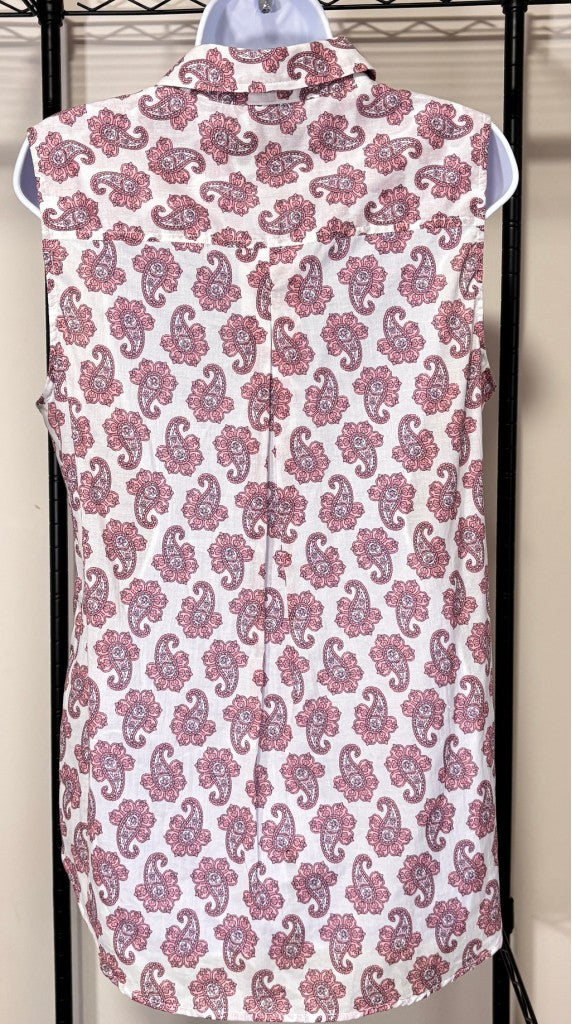 Nautica Jeans Size M Sleeveless Button Down Paisley Shirt White & Pink NWT