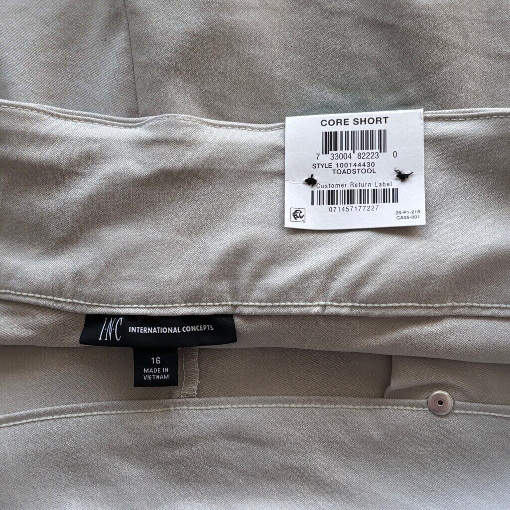 INC International Concepts Women's 16 Tan Mid-Rise Pull-On Shorts NWT